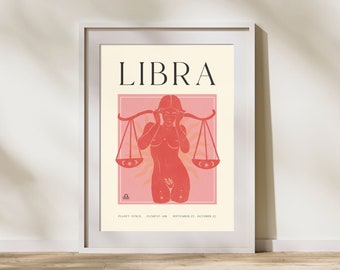 LIBRA Art Print, Horoscope Zodiac Printable Art, Astrology Art, Star Sign Horoscope Art, Libra Poster, Libra Gift, DIGITAL DOWNLOAD