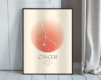 CANCER Art Print, Horoscope Zodiac Printable Art, Astrology Art, Star Sign Horoscope Art, Cancer Poster, Cancer Gift, DIGITAL DOWNLOAD