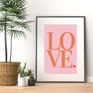 Stampa citazione d&#39;amore, Poster di slogan positivo, Tipografia motivazionale Wall Art, Arte retrò, Arte della parete rosa, Arredamento camera da letto,