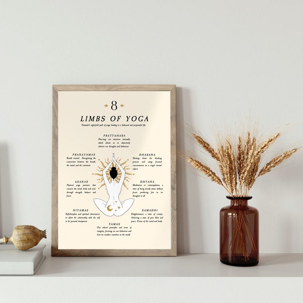 Ashtanga 8 limbs of Yoga, Yoga Printable Poster, Calm Peaceful Spiritual Minimal Boho Home, INSTANT DOWNLOAD