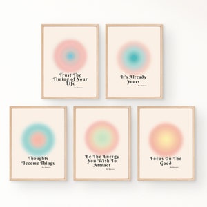 Set Of 5 Manifestation Wall Art Prints, Energy Aura Gradient Poster, Law Of Attraction Universe Print, Spiritual Wall Art, DIGITAL DOWNLOAD