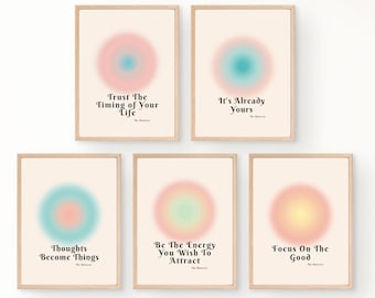 Set Of 5 Manifestation Wall Art Prints, Energy Aura Gradient Poster, Law Of Attraction Universe Print, Spiritual Wall Art, DIGITAL DOWNLOAD