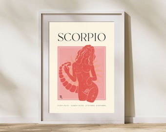 Impresión de arte de ESCORPIO, arte imprimible del zodiaco del horóscopo, arte de astrología, arte del horóscopo de signo de estrella, cartel de Escorpio, regalo de Escorpio, DESCARGA DIGITAL