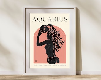 Impresión de ACUARIO, arte imprimible del zodiaco del horóscopo, arte de la astrología, arte del horóscopo del signo de la estrella, cartel del acuario, regalo del acuario, DESCARGA DIGITAL
