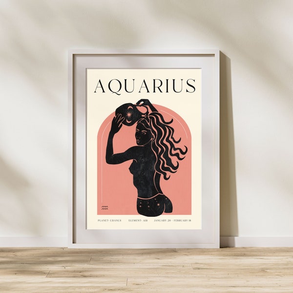 AQUARIUS Print, Horoscope Zodiac Printable Art, Astrology Art, Star Sign Horoscope Art, Aquarius Poster, Aquarius Gift, DIGITAL DOWNLOAD