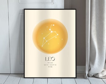 Leo Art Print, Horoscope Zodiac Printable Art, Astrology Art, Star Sign Horoscope Art, Leo Poster, Leo Gift, DIGITAL DOWNLOAD