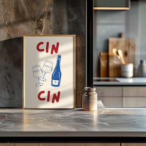 Cin Cin Printable Art Poster, Kitchen Bar Cart Home Decor, Wine Drinks Cheers Print, Alcohol Poster, Happy Trendy Retro DIGITAL DOWNLOAD