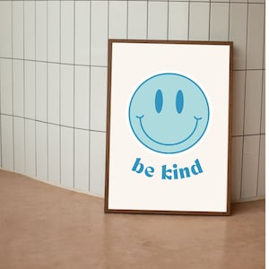 Be Kind, Blue2 Smiley Poster, Retro Wandkunst, Boho Print, Motivationsdruck, Positive Affitmationen Zitat Wandkunst, Lächeln, DIGITAL DOWNLOAD