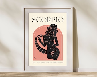 Impresión de ESCORPIO, arte imprimible del zodiaco del horóscopo, arte de astrología, arte del horóscopo de signo de estrella, cartel de Escorpio, regalo de Escorpio, DESCARGA DIGITAL