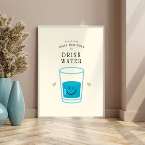 Drink meer water Wall Art, Fun Kitchen Print, Water Cartoon, Retro Quote Print, Daily Reminder Poster, Hydrate Art, DIGITALE DOWNLOAD