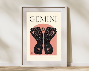 GEMINI Print, Horoscope Zodiac Printable Art, Astrology Art, Star Sign Horoscope Art, Gemini Poster, Gemini Gift, DIGITAL DOWNLOAD
