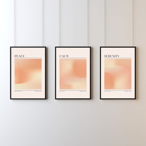 Peace Calm Serenity Wandkunst Set, Mental Wellness Kunst, Energie Aura Farbverlauf Druck, Orange Home Wanddekor, Poster 3er Set, DIGITAL DOWNLOAD