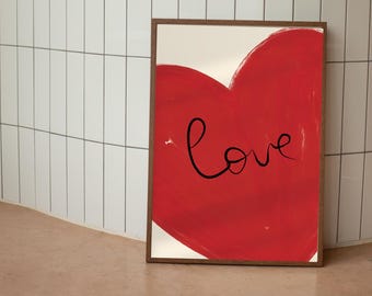 Póster de corazón de amor, corazón rojo, romántico, para San Valentín, para imprimir, para decorar la pared del hogar, cita de amor, cita positiva, DESCARGA DIGITAL