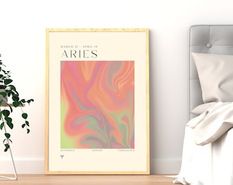 ARIES Art Print, Horoscope Zodiac Printable Art, Astrology Art, Star Sign Energy Art, Aries Poster, Aries Gift, DIGITAL DOWNLOAD