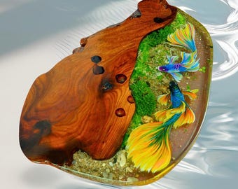 3D Fish Art Tea Tray | Custom Epoxy Tea Table| | Living Room Decor| Unique Serving Tray | New Home Gift | Koi Fish Resin Epoxy Coffee Table