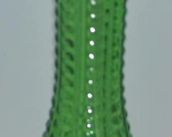 Jarrón antiguo de cuello largo acanalado y estriado color verde esmeralda, 8,5 pulgadas.