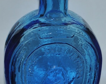 Botella decantadora Wheaton de vidrio azul cobalto con forma de herradura de 7,5 pulgadas.