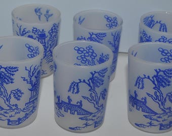 Juego de 6 vasos esmerilados Vintage Federal Blue Willow – Estilo retro asiático