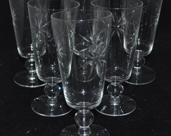 Vasos de parfait vintage con diseño de estrella grabada - Juego de 6 vasos de postre de mediados de siglo