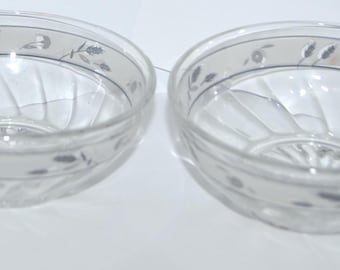 Cuencos de postre vintage de Libbey Glass con diseño de hojas de plata (juego de 2)
