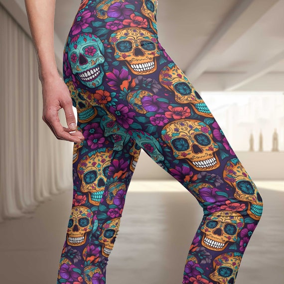 Mystical Skulls Skull Leggings Yoga Pants, Womens Activewear