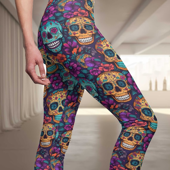 Mystical Skulls Skull Leggings Yoga Pants, Womens Activewear Workout Gym  Running, Festival, Skull Pattern Leggings, Cool Gift 