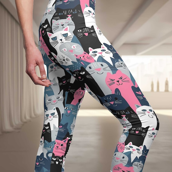 Happy Cats Cat Leggings Yoga Pants, Activewear Workout Gym Running