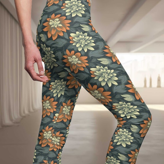 Tranquil Petal Floral Leggings Yoga Pants, Activewear Workout Gym Running,  Floral Print, Fitness Clothing, Pattern Leggings, Cool Gift 