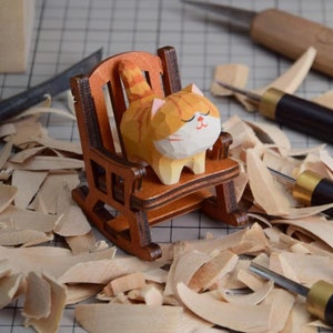 Wooden Fat Orange Cat Sculpture,Cat Figurine, Wooden Cat Figurine, Cat Ornaments, Wood Cat, Cat Lovers Gift, Fat Orange Cat