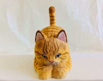 Wooden Orange Cat Sculpture, Wooden Cat Sculpture, Cat Figurine, Wooden Cat Figurine, Cat Ornaments, Wood Cat, Cat Lovers Gift, Orange Cat