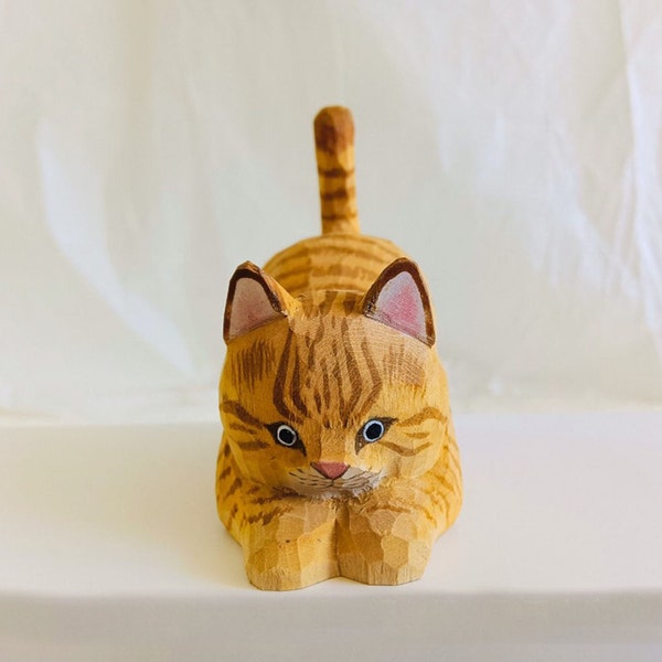 Wooden Orange Cat Sculpture, Wooden Cat Sculpture, Cat Figurine, Wooden Cat Figurine, Cat Ornaments, Wood Cat, Cat Lovers Gift, Orange Cat