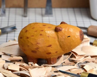 Wooden capybara,Hand carved,Capybara sculpture