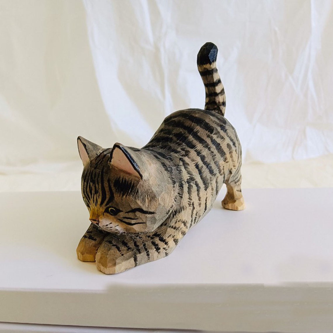 Handmade Wooden Cat Sculpture Wooden Cat Figurine Wooden Etsy
