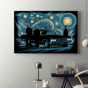 Supernatural Dean Sam Castiel Vincent Van Gogh Starry Night Framed Canvas, Unframed Poster, Supernatural Canvas, Starry Night Wall Decor