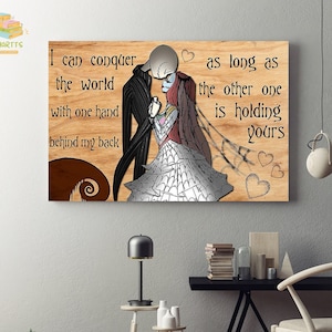 Jack And Sally, I Can Conquer World When Have You Gift Love Framed Canvas, Unframed Poster, Nightmare Canvas, Halloween Wall Decor