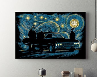Supernatural Dean Sam Castiel Vincent Van Gogh Starry Night Framed Canvas, Unframed Poster, Supernatural Canvas, Starry Night Wall Decor
