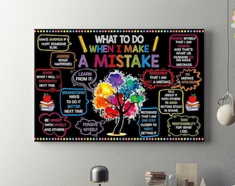 What To Do When I Make A Mistake, Make Amends If I Hurt Someone Else Framed Canvas, Unframed Poster, Back To School Poster, Classroom Decor