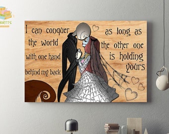 Jack And Sally, I Can Conquer World When Have You Gift Love Framed Canvas, Unframed Poster, Nightmare Canvas, Halloween Wall Decor