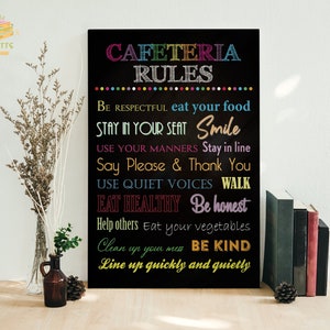 Cafeteria Lunchroom Rules Expectations Sign Framed Canvas, Unframed Poster, Cafeteria Rules Canvas, Lunchroom Rules Canvas