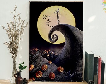 Jack Skellington Before The Full Moon Framed Canvas, Unframed Poster, Jack Skellington Poster, Full Moon Canvas, Halloween Wall Decor