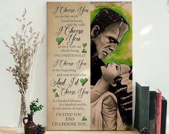 Bride Of Frankenstein I Choose You To Do Life With Hand In Hand Framed Canvas, Unframed Poster, Frankenstein Canvas, Frankenstein Poster