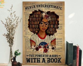 Never Underestimate The Power Of A Girl With A Book Framed Canvas, Unframed Poster, Reading Lover Gift, Book Wall Decor