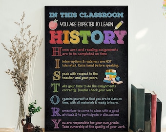 In This Classroom You Are Expected To Learn History Framed Canvas, Unframed Poster, History Class Canvas, Classroom Wall Decor