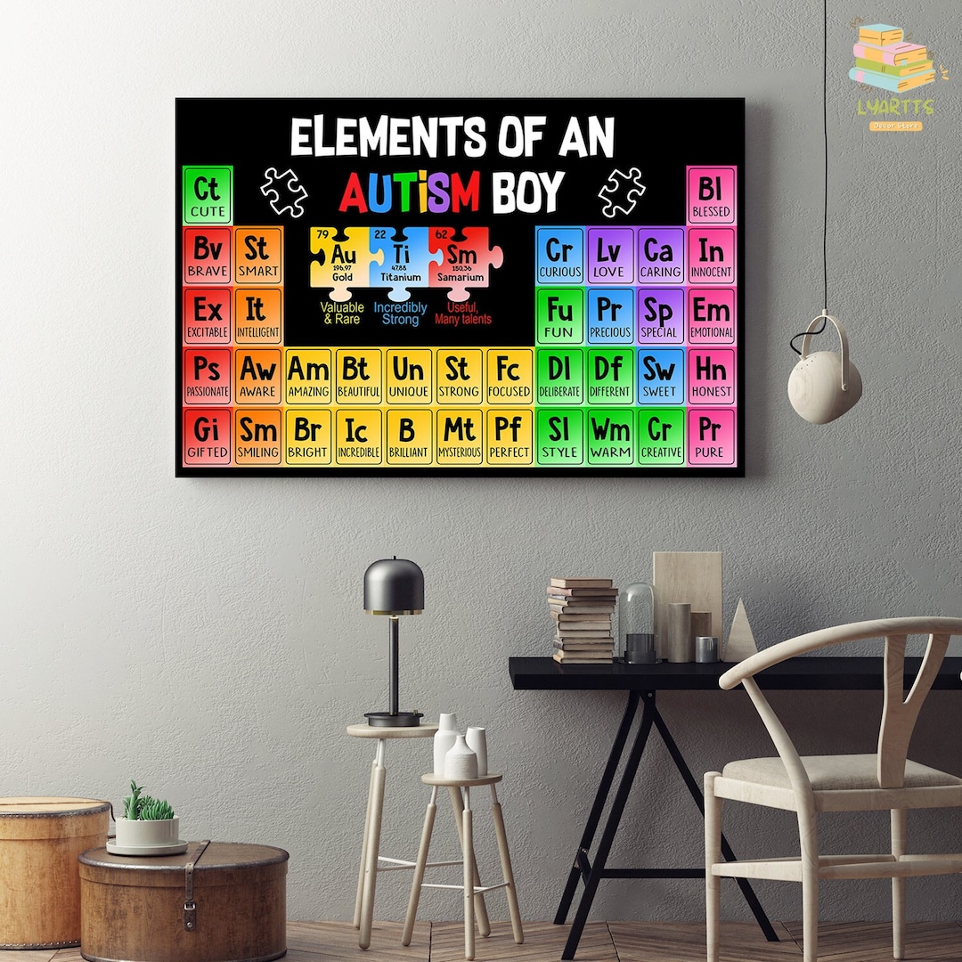 The Periodic Table Elements of an Autism Boy Framed Canvas, Unframed - How To Spell Autistic With The Periodic Table