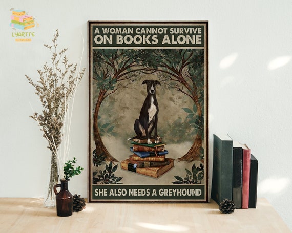 Woman Love Greyhound And Book Framed Canvas, Unframed Poster, Reading Lover Gift, Greyhound Poster, Greyhound And Book Canvas