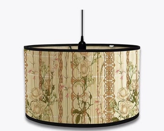 Couvercle de lumière vintage à motif floral pour lampes de table au sol, abat-jour en bambou, salon, chambre à coucher, bureau, abat-jour E27