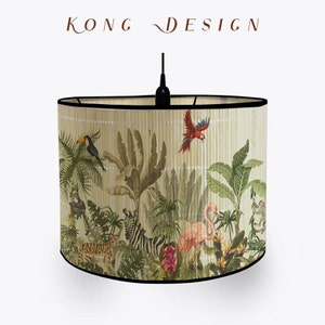 Bamboo Lamp Shade Green Plants Pattern Chandelier Lamp Lampshade Japanese Style Light Cover Lamp Shades for Floor Light and Table Lamp E27