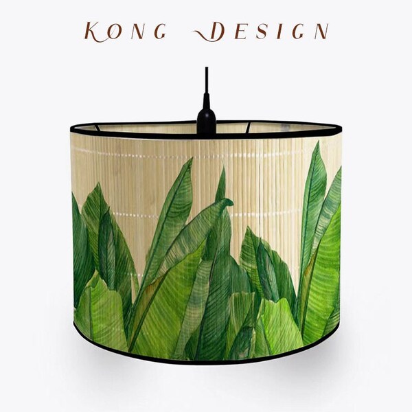 Abat-jour pliable en bambou, feuilles vertes, abat-jour feuille de tortue, abat-jour pour lampadaire et lampe de table, plafonnier E27