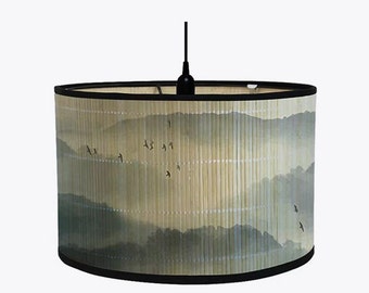 Mountain Painting Foldable Bamboo Lamp Shade Chinese Style Chandelier Lamp Lampshade for Floor/Table/Ceiling Lamp E27