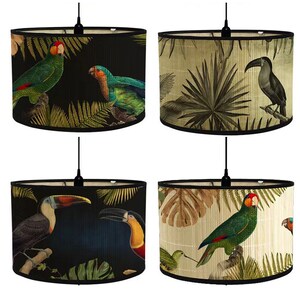 Abat-jour en bambou motif oiseaux, lustre, couvercle de lampe, abat-jour tambour, abat-jour vintage, plafonnier E27 image 2